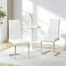 MUUOKY 2026 New Dining Chairs Set Of 2, Modern Faux Leather Upholstered Dining Room Chairs With Thick Cushioned Seat And Backrest, Sturdy Metal Legs Kitchen Side Chairs For Small Space Apartment And Living Room, Easy Assembly, Perfect For Christmas And Thanksgiving Decor - White+Silver - View 1