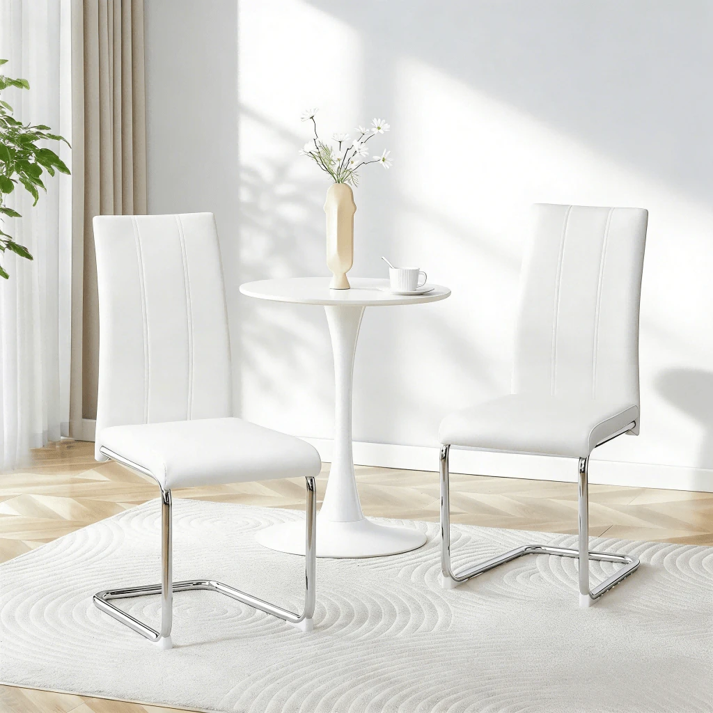 MUUOKY 2026 New Dining Chairs Set Of 2, Modern Faux Leather Upholstered Dining Room Chairs With Thick Cushioned Seat And Backrest, Sturdy Metal Legs Kitchen Side Chairs For Small Space Apartment And Living Room, Easy Assembly, Perfect For Christmas And Thanksgiving Decor - White+Silver - View 1