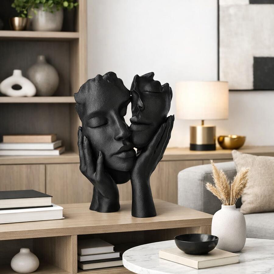 Decorative Sculpture Of Intertwined Faces – Modern Statue For Living Room, Table Or Bookshelf | Minimalist Decor - 1PC - 查看 1