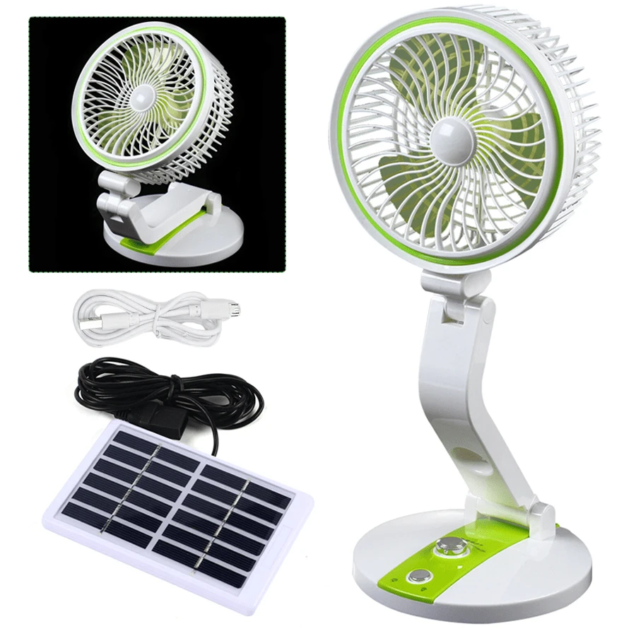 1pc 18" E-Nergy-Saving Waterproof Sturdy ABS Solar Powered Fan, Modern Compact Style White Green Adjustable Tilt Portable Fan With USB Charging, Solar Panel & LED Lighting, Perfect For Home, Office, Travel, Camping, Emergency Use & All-Year E-Co-Friendly Cooling Needs - 其他 - 查看 1