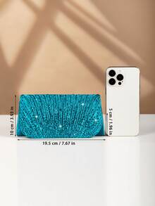 REMANLAND Túi xách dây xích đính đá lấp lánh sang trọng, khóa nam châm, kiểu dáng thanh lịch và thời trang, thích hợp cho tiệc sinh nhật của phụ nữ, túi đeo vai dự tiệc buổi tối quyến rũ. - Màu xanh bạc hà - Xem 5