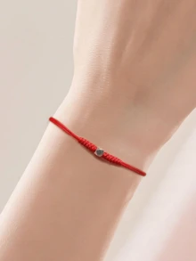 S925 Silver Rhombus Bead Bracelet, Red Braided Auspicious Charm Bracelet For New Year - Red - View 8