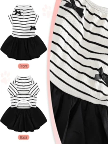 Lightweight Breathable Striped Dog Dress, Casual Pet Clothes For Small Dogs, Spring/Summer - Black and White - View 3
