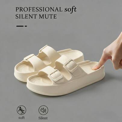 Sandalias casuales de verano para mujer de unicolor, con suela gruesa para uso en exteriores/playa y suela blanda