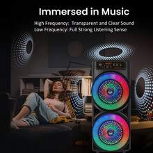 Portable Outdoor Wireless Speaker With Button-Controlled Subwoofer, 2400mAh Battery Capacity, RGB Lighting, Dazzling Light Effects, Dual Subwoofer Design, Suitable For Home, Outdoor, Parties, Square Dancing, Karaoke, Family Gatherings, Disco And Other Occasions, With Cool Lighting Effects. - 查看 7