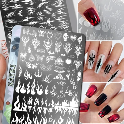 Nail Art Stamping Plate, Flame Gothic Letter Print Nail Decor Template, Beginner Nail Stamping Plate, Nail Polish Stamping Mold, Nail Art Stamping Template, Transparent Stamping Silicone Stamp, Nail Art Tools