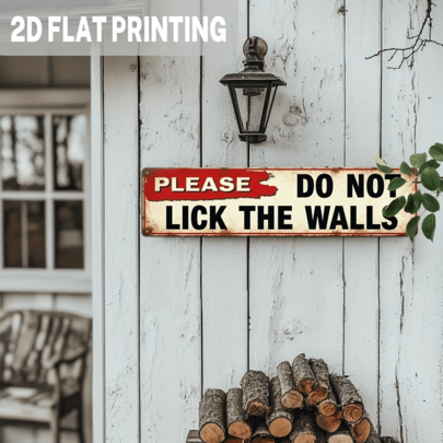 2D Flat, 1pc "Do Not Lick The Wall" Metal Iron Sign - Rustic Vintage Style For Kitchen, Bathroom, Man Cave Decor - 10x40cm Funny Home Decor, Bar Decor, Retro Kitchen Art, Bold Lettering Sign, 2D Flat