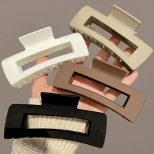 4pcs/1pc Women's 10cm/3.94in White, Black, Khaki, Brown Square Large Lightweight Plastic Hair Clips, Fashion Versatile High-End Minimalist Elegant Classy Bathroom Hair Accessories Suitable For Daily Wear Summer Beach Claw Clips Vacay Hair Claws - Multicolor - View 2