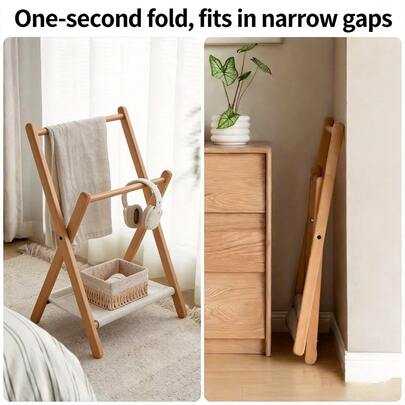 1pc Foldable Bedside Clothes Rack, Japanese Minimalist Style Creative Storage Rack, Bedroom Floor Standing Coat Hanger, Small Bedside Clothes Rack, Tidy Clothes Storage Rack, Smooth Edge Protect Clothes, Suitable For Various Storage Solutions, Fit For Small Apartment, Office, Bedroom, Living Room, Prayer Room, Entrance, Simple Shoe Rack Storage, Can Be Used As Housewarming Gift (Desk Organizer)