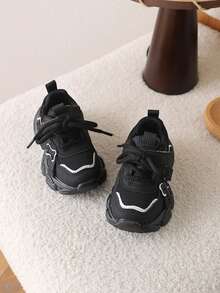 1 Pair Kids Shoes, Boys' Sports Shoes Anti-Slip Chunky Sneakers, Girls' Breathable Soft Sole Shoes, New Arrival Spring/Autumn - Black - View 4