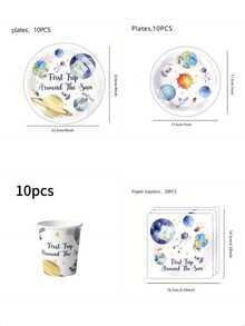 50pcs/Set Astronaut Themed Disposable Tableware Set, Includes 10 Plates, 10 Dessert Plates, 10 Paper Cups And 20 Napkins. Convenient Cutlery Set Suitable For Camping, Picnics, Garden BBQs, Baby Showers, Weddings And Birthday Parties. - Multicolor - View 9
