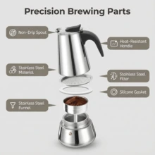 2/4/6/9/12 tazas Cafetera de Espresso de Acero Inoxidable, Cafetera Moka de 100-600ml para el hogar, la cocina, el camping - Plateado - Ver 3