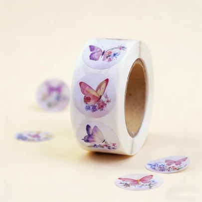 500张花朵蝴蝶贴纸，1卷，1英寸植物贴纸，散装花朵剪贴簿贴纸，自然贴纸包，水瓶贴纸，手机贴纸，笔记本电脑贴纸，适合儿童聚会和装饰