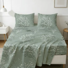 4-Pieces Or 3Pieces Natural Botanical Print, Home Bed Sheet Set, (14" - 17") Deep Pocket,Room Deocr Soft Breathable Cooling Bedding Set, 1 Flat Sheet, 1 Fitted Sheet, 1/2 Pillowcases,Twin: 3Pcs, Full/Quen/King: 4Pcs, Relaxing Nordic Style Bed Sheets For Room Decor & Ideal Gift - 綠色 - 查看 12