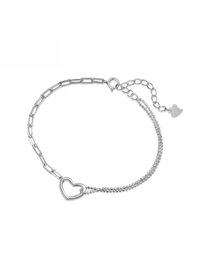 精致心形镂空十字架水钻银手链，情人节/生日礼盒