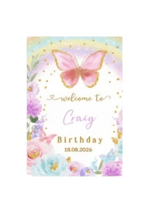 Personalized Butterfly Rainbow Birthday Welcome Sign - Customized Name And Date Poster, Soft Floral Glitter Theme Party Decor, Customizable Text Welcome Board, Suitable For Children And Adult Birthday Party Supplies - Multicolor 9 - View 8