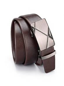 1条男士自动扣黑色PU皮革腰带，时尚休闲中等宽度，适合日常佩戴 - 棕色 - 查看 2