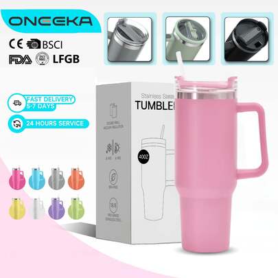 1pc Watersy 40oz Stainless Steel Tumbler With Handle And Straw - Insulated Sports Water Bottle For Men And Women - Perfect Gift