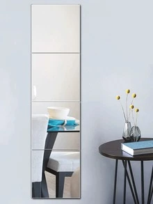 4pcs/Set Pmma Mirror Wall Stickers, Classic Square Room Decoration Stickers - Silver - View 1