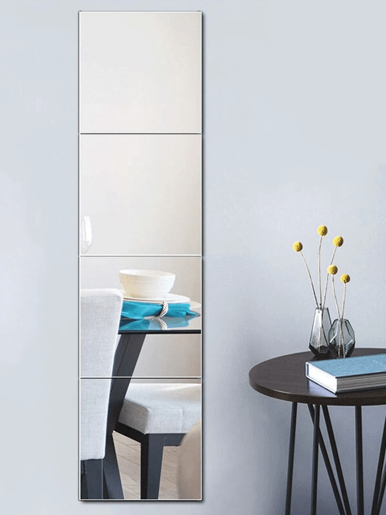 4pcs/Set Pmma Mirror Wall Stickers, Classic Square Room Decoration Stickers - Silver - View 1