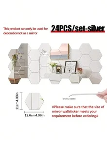 24片装六边形3D亚克力镜面墙贴 - 易撕易贴，黑、白、黄三色可选，适用于客厅、卧室、厨房等场所的DIY装饰 - 现代几何设计，带保护膜，房间装饰点缀 | 六边形镜面墙贴 | 易于安装的墙贴 - 六邊形 - 查看 11