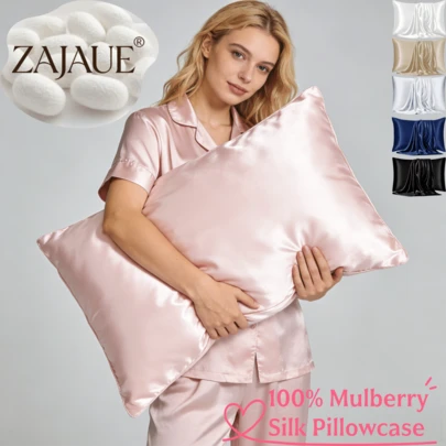 ZAJAUE 1 件装 19 毫米 100% 桑蚕丝枕套，双面设计，呵护头发和肌肤，带隐藏式拉链，男女通用（不含枕芯）