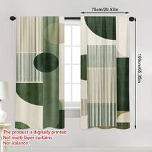 2PCS Green Tone Harmonious Curtains, Made Of Polyester Material, Suitable For Living Rooms, Bedrooms, Bathrooms, Kitchens, Home Decoration, Room Decoration, Interior Styling, Machine Washable, 2D Graphic Design - Multicolor - View 7