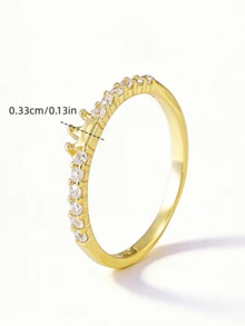 Flyleaf 1pc Elegant Luxury 925 Sterling Silver 18K Gold Plated Crown CZ Stone Ring, Personalized Jewelry Gift For OL/Commute - Gold - View 8