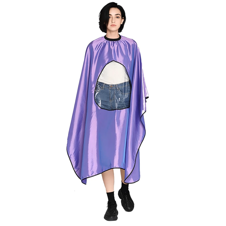 Chameleon Purple Satin Hairdressing Gown | Waterproof Non-Stick Hair Apron With Transparent Phone Window | Salon Haircutting Client Cape | Hairstyling Cutting Dress-Style Apron | Holiday Gift For Friends - General - View 1