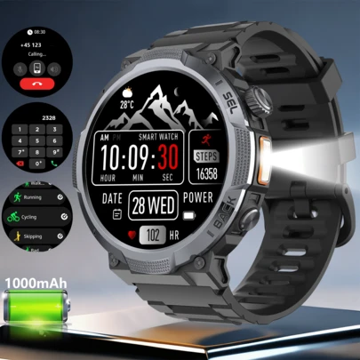  GAWSUG 1.52英寸男士智能手表（支持接听电话），具备100种运动模式、睡眠监测、计步器和自定义壁纸功能，男女皆宜，1000mAh电池