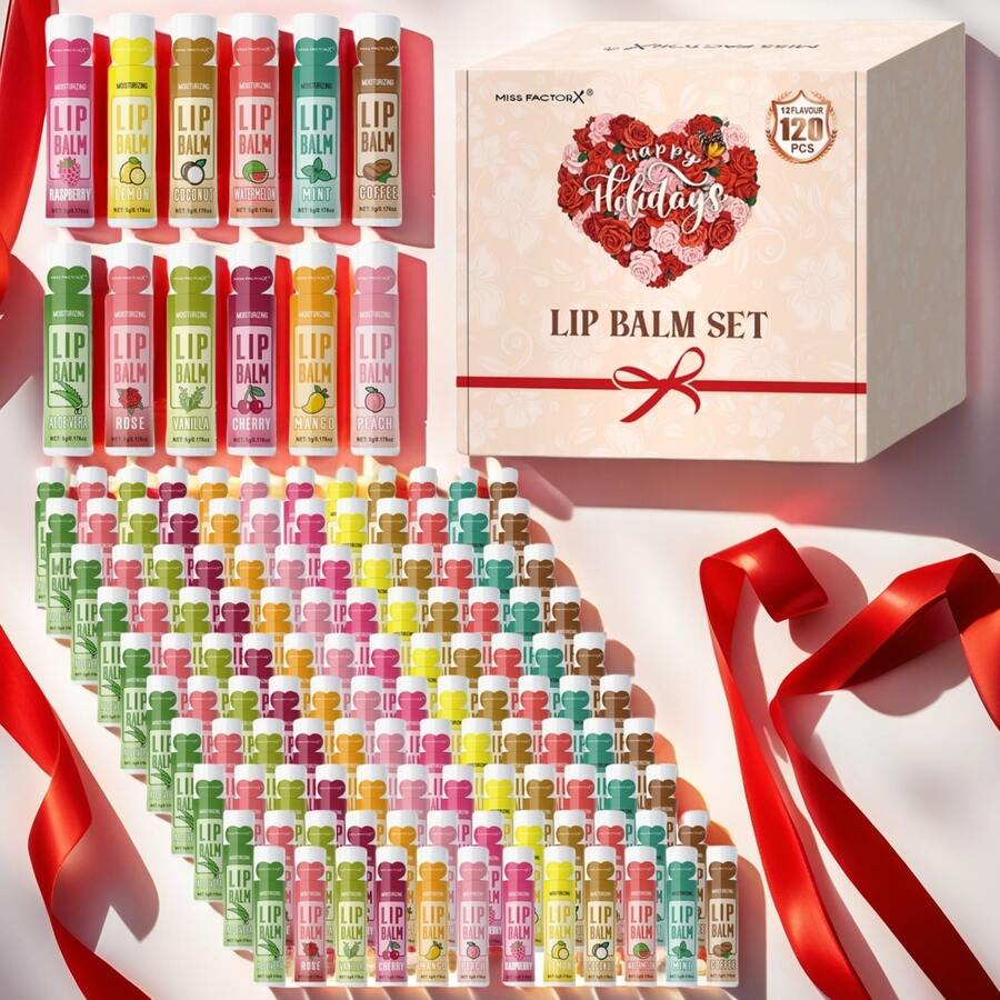 Set 120 pcs Pelembap Bibir, 5g per buah, 12 Aroma Unik, Melembapkan Tahan Lama, Mempercantik Warna Bibir, Hadiah Sempurna untuk Wanita, Hari Ibu, Rekan Kerja, dan Teman - Set Lip Balm 120pcs12 Rasa Buah - View 1