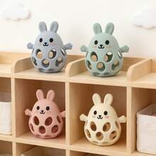1pc Baby Hollow Rabbit Teether, Silicone Grab Ball Toy, Easy To Grip, Great Gift For Easter, Thanksgiving, Christmas - Multicolor - View 9