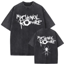 Men's Casual T-Shirt, Stonewashed, Exclusive Printed , Dark Rock, Metal, Black Parade - 黑色 3 - 查看 1