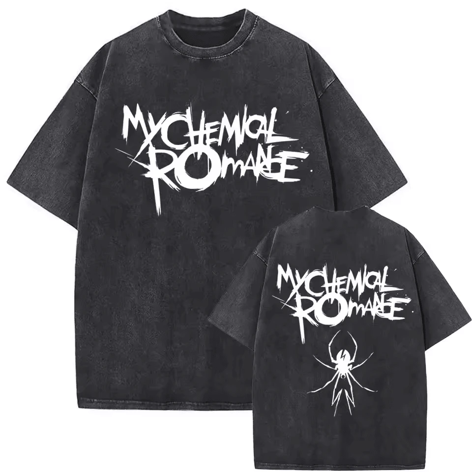 Men's Casual T-Shirt, Stonewashed, Exclusive Printed , Dark Rock, Metal, Black Parade - 黑色 3 - 查看 1