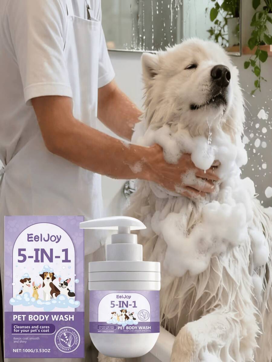 EelJoy - 100g 5-In-1 Smooth Shampoo & Body Wash For Cats & Dogs, Provides Deep Cleansing, Enhances Coat Shine, Prevents Tangles, Rich Lather Easy To Rinse, Keeps Pet's Fur Smooth And Glossy