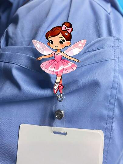 2D Flat Acrylic Dancing Girl ID Card Holder - Retractable Tag Clip, Durable Tags, Suitable For Medical Students And Practicing Nurses - Durable PMMA Material, Suitable For Workplace Identification, Medical Tag Clip | Fun Design | Durable Acrylic Material, Nurse Accessory, Back-To-School, Teacher Gift