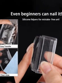 Set med fyrkantiga, transparenta silikonstämplar i nagelkonst (stämpel + skrapa), hög transparens, avtorkningsbar med alkohol, lämplig för stora stålplattor, rektangulär geléstämpel med skrapa och silikonstämpelhuvud - Multifärgad - Visa 6