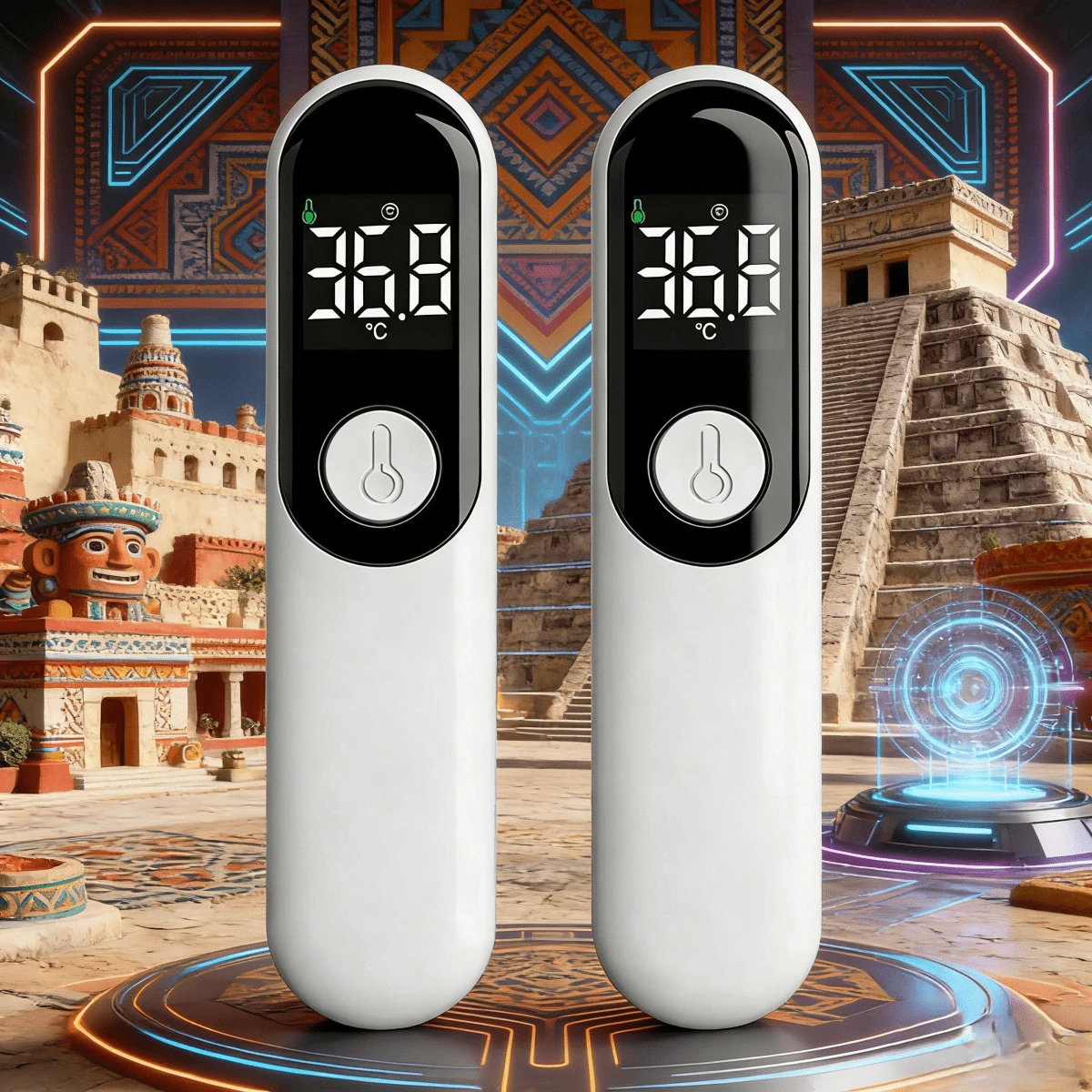 2PCS Artículos domésticos esenciales:Pulsovital Termómetro Digital Infrarriojo De Alta Precisión Con Pantalla Led Para Frente,oreja Y Cuerpo,profesional Recargable Usb,color Blanco - 2 piezas - Ver 1