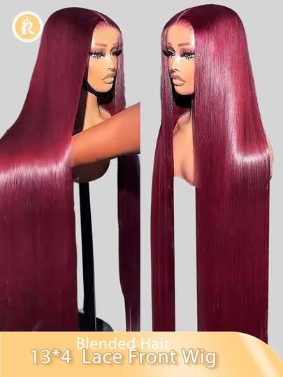 Black/Brown/Burgundy/Orange Color 13x4 Lace Closure Wig - 180% Density Straight Blende Hair, Pre-Plucked With Baby Hair, Bleached Knots, Ready To Wear Glueless Design For Beginners, Elegant Style For Women (Bob Wigs 6-16inch Long Wigs 18-36 Inchs)