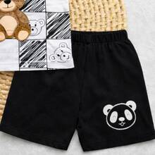 Baby Boy Romper Set Little Boy Bear Teddy Bear Style Fashion Outing 6 To 9 Months - 黑色 - 查看 4