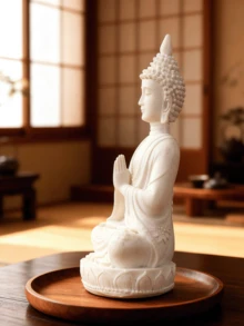 1pc White Buddha Statue, Buddha Figurine, For Meditation Decor, Zen Decor, Buddha Statue And Figurine, Home Decor - Multicolor - View 6
