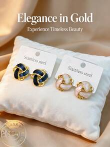 Hoa tai vàng bản lớn dành cho nữ, hoa tai hình bầu dục màu đen kiểu retro, trang sức độc đáo và thời trang với thiết kế cá tính, phong cách tối giản, họa tiết hình học đan xen với hoa tai dáng dài tráng men vàng. Hoa tai đính đá hình hoa sáng bóng đặc biệt. Thích hợp cho nữ giới đeo. 1 đôi / 2 đôi. - G403-G404 - Xem 1