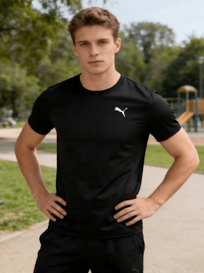 Puma Camiseta deportiva para hombre, para correr, fitness, cómoda, transpirable, informal, cuello redondo, manga corta, 527344-01
