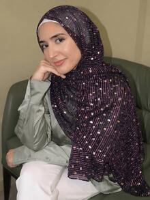 1件闪亮亮片头巾，柔软透气长款披肩，闪光头巾，四季皆宜的多功能头巾，适合日常生活、工作、旅行、婚礼和宗教活动，也适合夏季遮盖。 - 彩色 - 查看 10