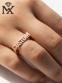 Customized Name Ring, Personalized Fashion Jewelry Gift. Minimalist Style Custom Design, Suitable For Birthday Gift, Party Gift, Christmas Gift, Bridesmaid Gift, Or Special Occasions Like Anniversary, Valentine's Day, Father's Day, Mother's Day, Graduation Season And Christmas. - Rose Gold - View 5