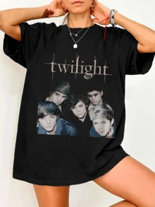 Retro Twilight Graphic T-Shirt, Unisex, Thick Cotton, Distressed Effect, 90s Style - Black - View 6