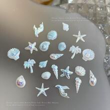 3D夏季美甲饰品 - 12格极光梦幻海洋风格可爱贝壳、海螺、海星、珍珠美甲饰品，美甲水钻和宝石海洋主题设计夏季海滩美甲装饰配件 - 彩色 - 查看 5