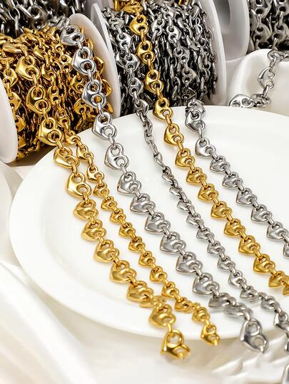 100厘米不锈钢心形链，DIY手工饰品配件链，可用于制作项链、手链、腰链、串珠饰品