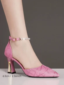 Women's Elegant High Heels For Spring/Summer, Comfortable Chunky Heel Buckle Gold High Heels, Fashionable Transparent Heel Wedding Party High Heels - Pink - View 5
