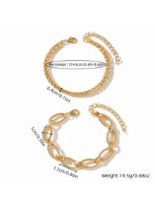 2件套时尚金属链条手链套装，男女通用，扭纹情侣手链，友谊手链，礼物 - 手鍊套裝 - 查看 2